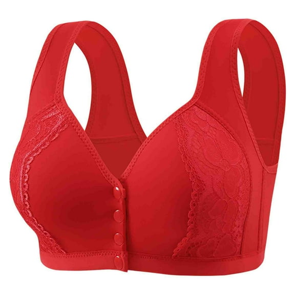Fnooota Womens Bras Front Closure, Push-up Full Coverage Comfort Everyday Wireless Bras Red Size 38/85