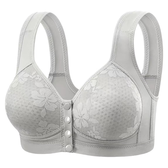 Fnooota Womens Bras No Wire, Comfort Lace Full Coverage Everyday Front Closure Bras Silver Size 40/90BC