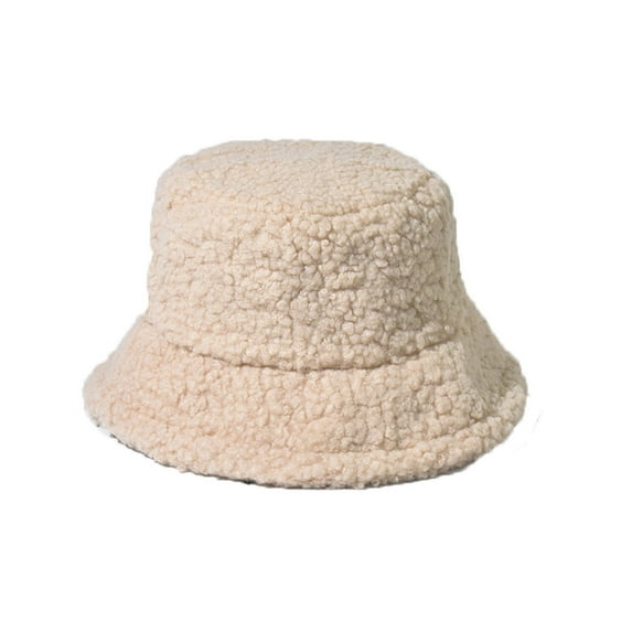 Fnooota Womens Bucket Hats, Solid Color Windproof Plush Warm Winter Hats for Women Beige Size L
