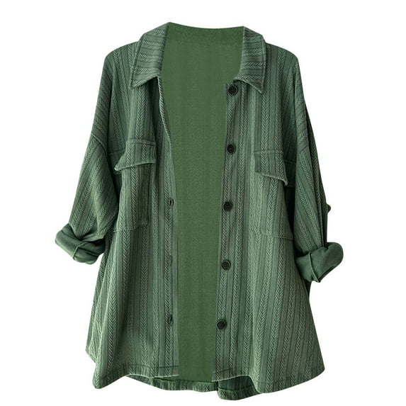 Fnooota Womens Button Down Shirts, Long Sleeve Casual Solid Color Fall Tops Green Size M