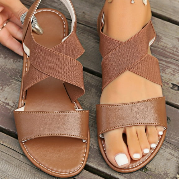 Fnooota Womens Comfort Sandals Clearance, Platform Work Open Toe Ankle Strap Summer Shoes Sandals Brown Size 6.5