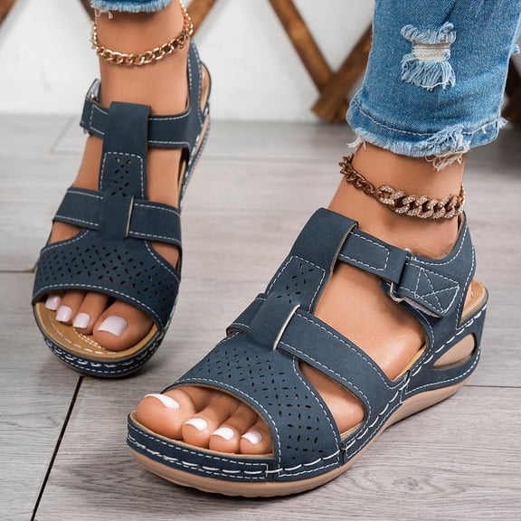 Fnooota Womens Comfort Sandals, Fashion Ankle Strap Open Toe Non-slip Summer Shoes Blue Size 5.5