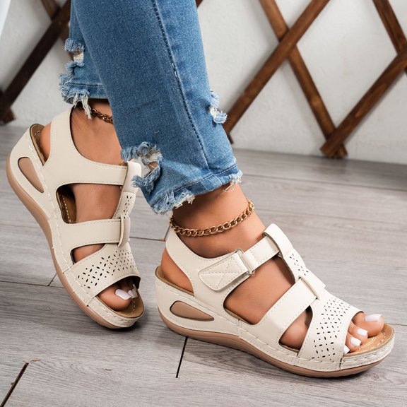 Fnooota Womens Comfort Sandals, Open Toe Ankle Strap Fashion Non-slip Summer Shoes White Size 5.5