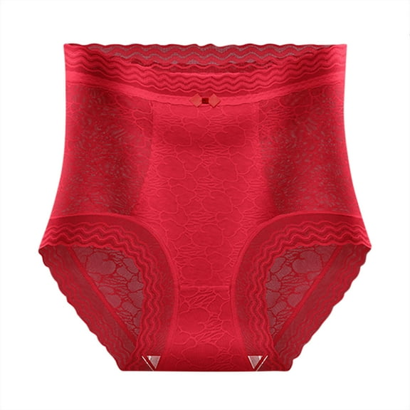 Fnooota Womens Cotton Briefs, High Waisted Lace Breathable Tummy Control Women's Underwear Red Size L