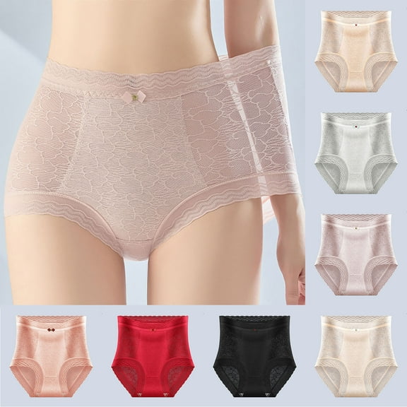 Fnooota Womens Cotton Briefs, High Waisted Tummy Control Breathable Lace Women's Underwear Beige Size XL