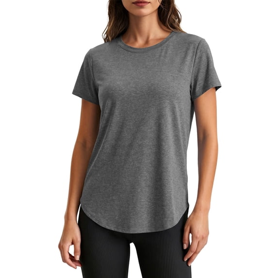 Fnooota Womens Cotton T-shirts, Short Sleeve Open Back Summer Workout Athletic Tops Gray Size S