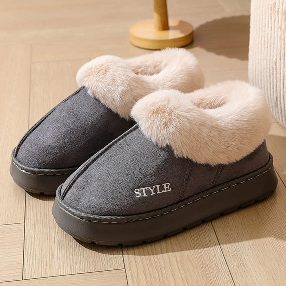 Fnooota Womens Cozy Boots, Casual Warm Non Slip Pull on Winter Snow Fur Lined Boots Gray Size 10-10.5