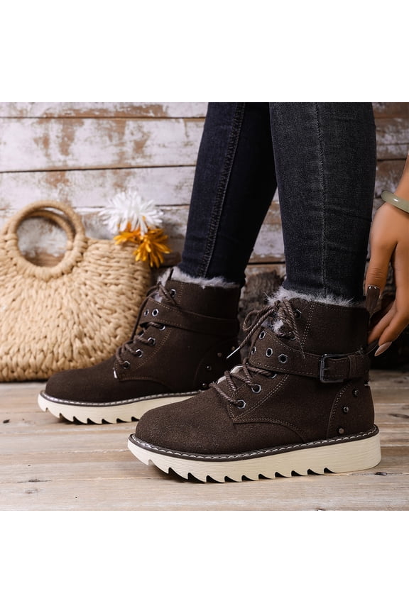 Womens Cozy Boots, Hiking Warm Non-slip Lace up Winter Snow Boots Coffee Size 9