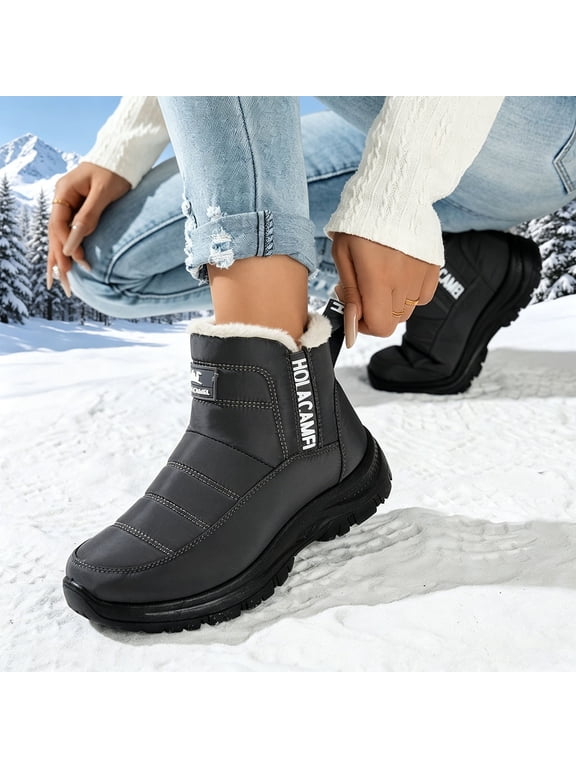 Womens Cozy Boots, Non Slip Pull on Warm Hiking Fur Lined Boots Snow Boots Gray Size 9.5