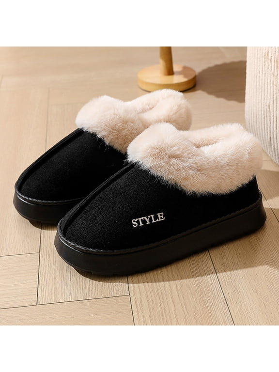 Womens Cozy Boots, Pull on Casual Warm Non Slip Winter Snow Fur Lined Boots Black Size 9-9.5