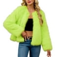 thumbnail image 1 of Fnooota Womens Faux Fur Jackets, Crew Neck Warm Fashion Open Front Winter Outerwear Green Size L, 1 of 7