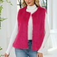 thumbnail image 1 of Fnooota Womens Faux Fur Vests, Crew Neck Sleeveless Open Front Warm Winter Outerwear Hot Pink Size M, 1 of 6