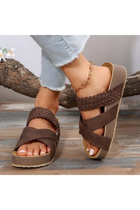 Womens Flat Sandals 2025, Fashion Open Toe Slip On Holiday Summer Shoes Sandals Brown Size 8