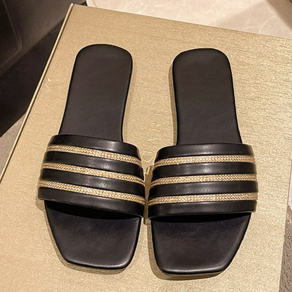 Fnooota Womens Flat Sandals Clearance, Slip On Holiday Casual Open Toe Summer Shoes Sandals Black Size 7.5