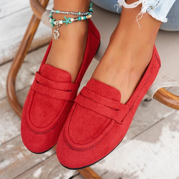Fnooota Womens Flat Shoes, Lightweight Non Slip Slip on Business Ladies Flats Red Size 6
