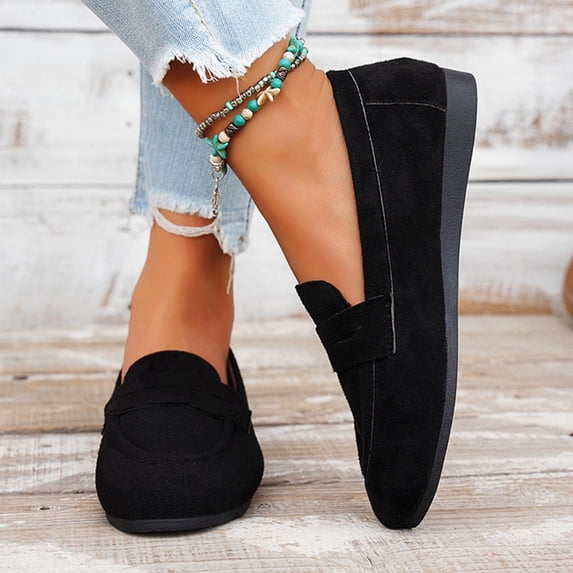 Fnooota Womens Flat Shoes, Non Slip Lightweight Business Slip on Ladies Flats Black Size 8.5