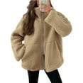 thumbnail image 1 of Fnooota Womens Fleece Jacket, Full Zip Solid Color Warm Loose Fit Winter Outerwear Khaki Size S, 1 of 8