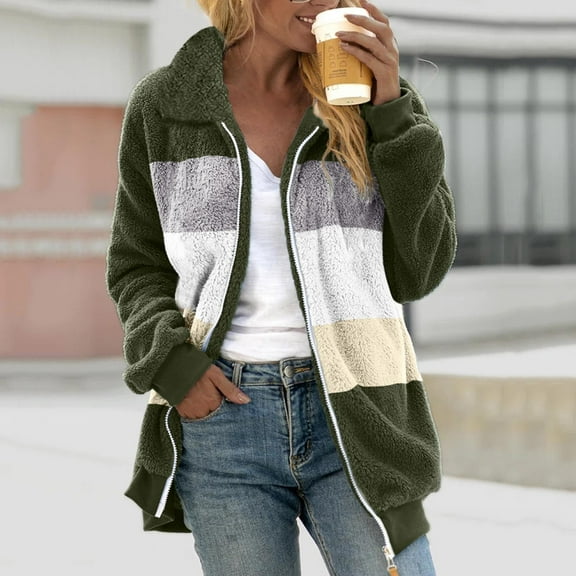 Fnooota Womens Fleece Jacket, Thermal Warm Lightweight Zip up Fall Winter Outerwear Army Green Size XL