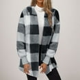 thumbnail image 1 of Fnooota Womens Fleece Jackets, Long Sleeve Open Front Warm Plaid Fall Winter Cardigans Black Size L, 1 of 5
