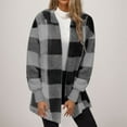 thumbnail image 1 of Fnooota Womens Fleece Jackets, Plaid Warm Open Front Long Sleeve Fall Winter Cardigans Dark Gray Size XL, 1 of 5