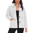 thumbnail image 1 of Fnooota Womens Fleece Jackets with Buttons, Warm Soft Long Sleeve Lapel Collar Winter Coats Outerwear White Size XL, 1 of 5