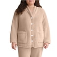 thumbnail image 1 of Fnooota Womens Fleece Pajama Tops, Winter V Neck Warm Long Sleeve Loungewear Tops with Pockets Khaki Size S-3XL, 1 of 8