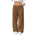 thumbnail image 1 of Fnooota Womens Fleece Pants, Warm Straight-leg Elastic Waist Soft Winter Pants Coffee Size M, 1 of 4