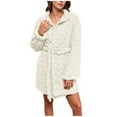 thumbnail image 1 of Fnooota Womens Fleece Robes, Long Sleeve Warm Knee Length Soft Winter Sleepwear with Belt Beige Size S-2XL, 1 of 7