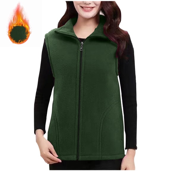 Fnooota Womens Fleece Vest, Thermal Zip up Lapel Collar Lightweight Winter Outerwear with Pockets Green Size XL