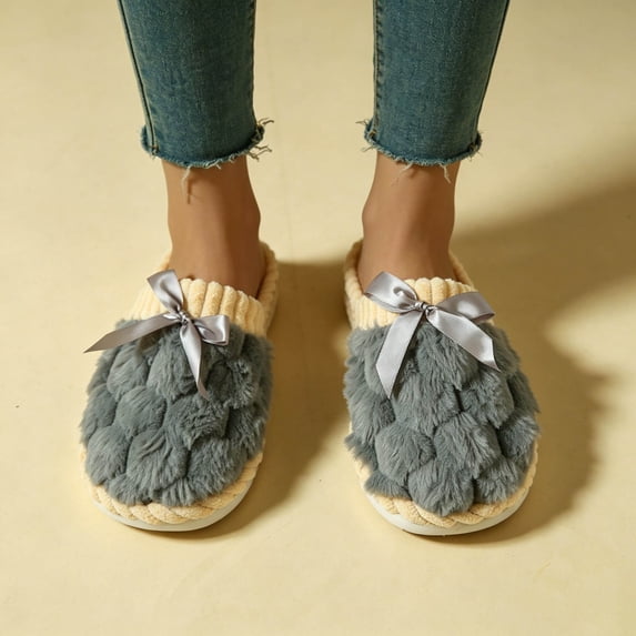 Fnooota Womens Fuzzy Slippers, Non Slip Daily Wear Winter Warm House Slippers Home Shoes Gray Size 8-9