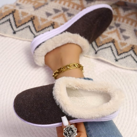 Fnooota Womens Fuzzy Slippers, Platform Slip on Fleece-Lined Warm Winter Indoor Shoes Brown Size 9.5