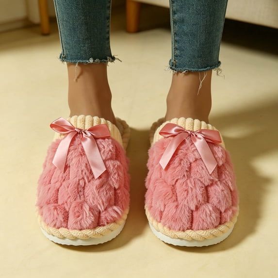 Fnooota Womens Fuzzy Slippers, Warm Daily Wear Winter Non Slip House Slippers Home Shoes Pink Size 8-9