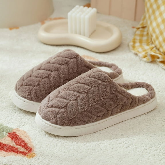 Fnooota Womens Fuzzy Slippers, Winter Slip On Closed Toe Non Slip House Shoes Coffee Size 10-10.5