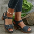 thumbnail image 1 of Fnooota Womens Heeled Sandals, Casual Open Toe Ankle Strap Wide Width Summer Shoes Blue Size 6, 1 of 1