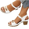 thumbnail image 1 of Fnooota Womens Heeled Sandals, Chunky Open Toe Non-slip Ankle Strap Summer Shoes White Size 8, 1 of 3