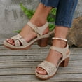 thumbnail image 1 of Fnooota Womens Heeled Sandals, Open Toe Wide Width Casual Ankle Strap Summer Shoes Beige Size 9, 1 of 1