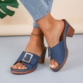 thumbnail image 1 of Fnooota Womens Heeled Sandals, Slip On Open Toe Casual Summer Shoes Sandals Blue Size 8, 1 of 7