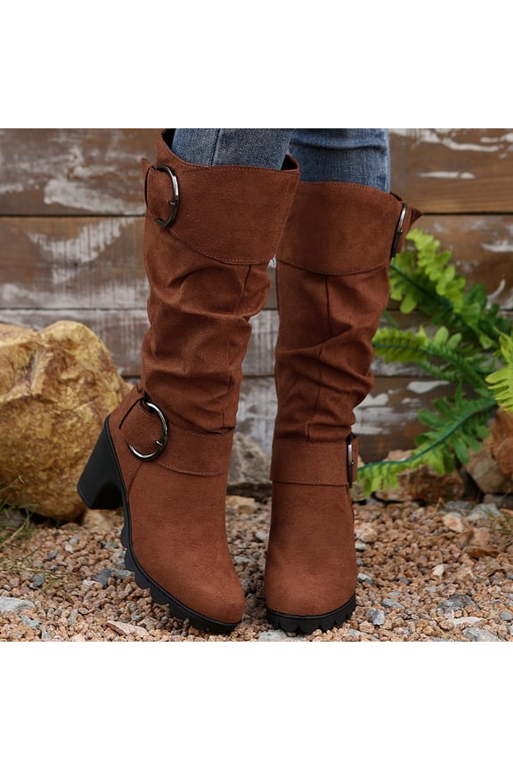 Womens Knee High Boots, Mid-heel Non Slip Zipper Fashion Winter Boots Brown Size 7