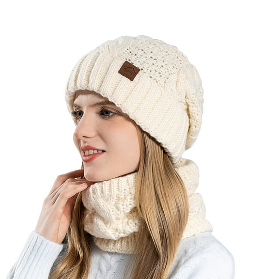 Fnooota Womens Knit Beanies, Windproof Soft Winter Warm Hats with Earflap White Size Free Size