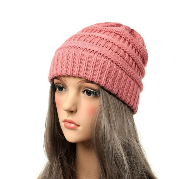 Fnooota Womens Knit Beanies, Windproof Stretch Warm Solid Color Winter Hats for Women Watermelon Red Size Free Size