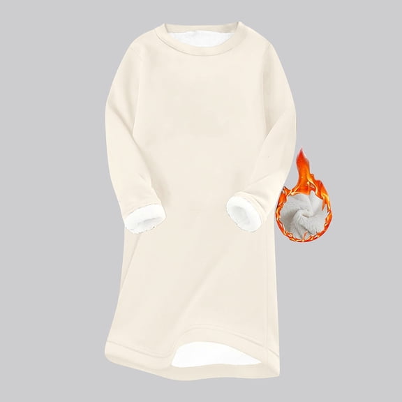 Fnooota Womens Long Sweatshirts, Thicken Warm Long Sleeve Casual Winter Tops Beige Size L
