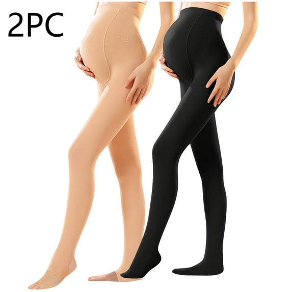 Fnooota Womens Maternity Leggings, Stretchy Soft 2 Piece High Waisted Thermal Bottoms Black Size Free Size