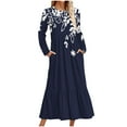 thumbnail image 1 of Fnooota Womens Maxi Dresses, Crew Neck Spring Fall Long Sleeve Casual Party Dress Navy Size M, 1 of 4