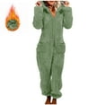thumbnail image 1 of Fnooota Womens One-piece Pajamas, Fleece Warm Long Sleeve Zip up Winter Sleepwear Set Mint Green Size L, 1 of 7