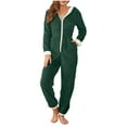 thumbnail image 1 of Fnooota Womens One-piece Pajamas, Fleece Warm Long Sleeve Zipper Winter Sleepwear Set Green Size XL, 1 of 7