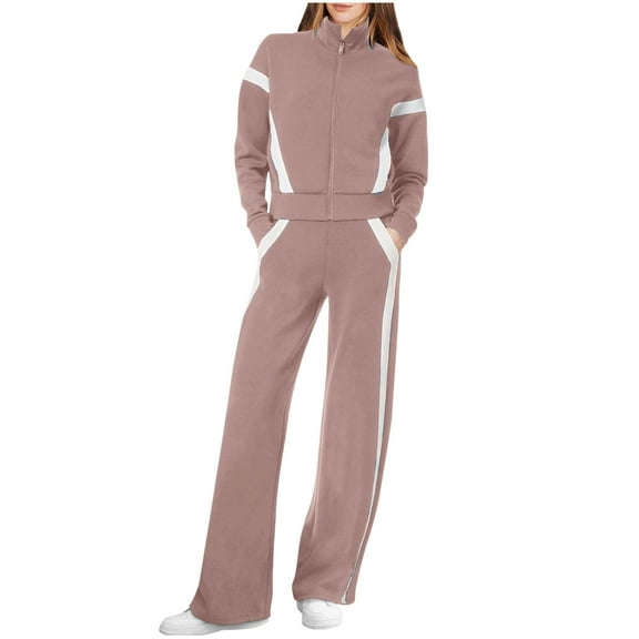 Fnooota Womens Outfit Sets, Casual Long Sleeve 2 Piece Sweatshirts and Sweatpants Sets Khaki Size XL