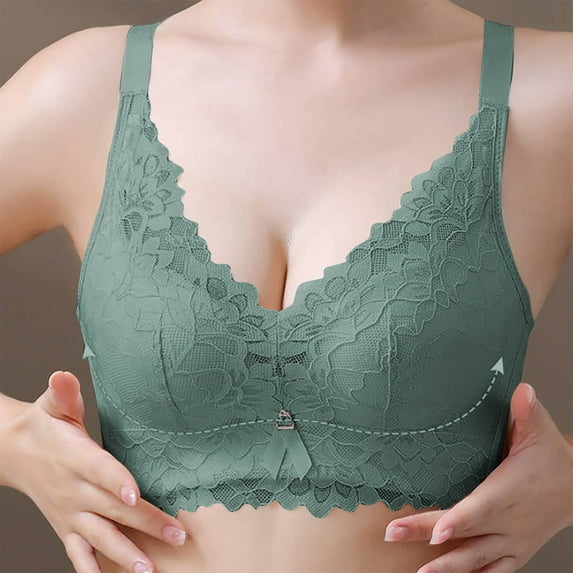 Fnooota Womens Padded Push-up Bras, Supportive Comfort Full Coverage Lace Wireless Bras Green Size 38/85C