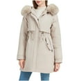 thumbnail image 1 of Fnooota Womens Parkas with Hood, Warm Mid-length Full Zip Drawstring Winter Coats for Women Beige Size M-3XL, 1 of 7