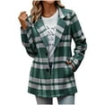 thumbnail image 1 of Fnooota Womens Peacoats 2025, Single Breasted Casual Lapel Collar Plaid Wool Coats with Pockets Army Green Size L, 1 of 3
