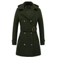 thumbnail image 1 of Fnooota Womens Peacoats, Double Breasted Mid Long Hooded Work Trench Coat Army Green Size M, 1 of 5